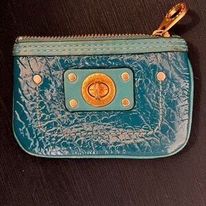 Marc Jacobs teal textured patent leather card/key holder